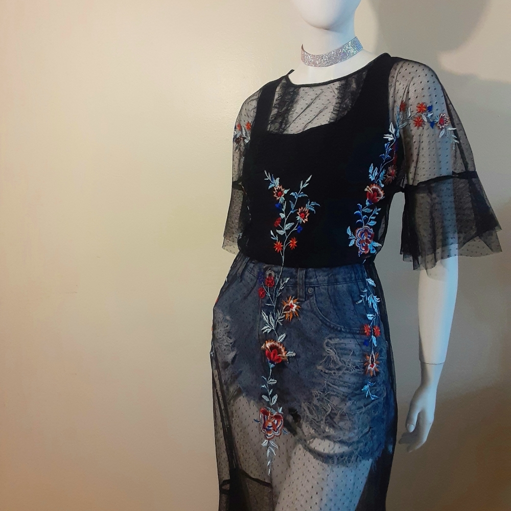 NWT MANGO SUIT Sheer Embroidered Cover Up Dress